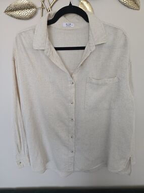 A.C.W. Women's Cream Button-Down Shirt Linen Oversized Size S Cover Up